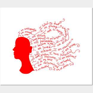 Red Flowing Hair Positive Affirmation Silhouette Posters and Art